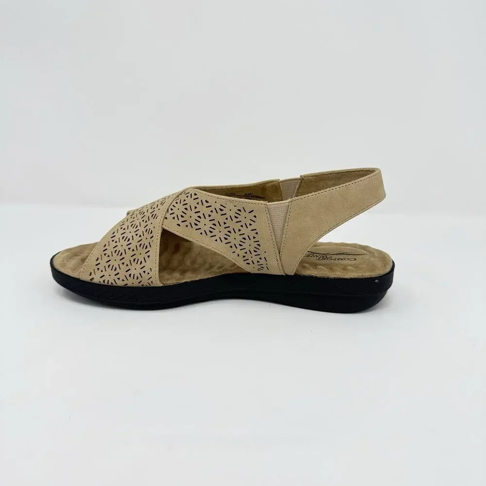 Easy Street Claudia Sandals Comfort Wave Sand Gore Women’s Size 8W Beige
